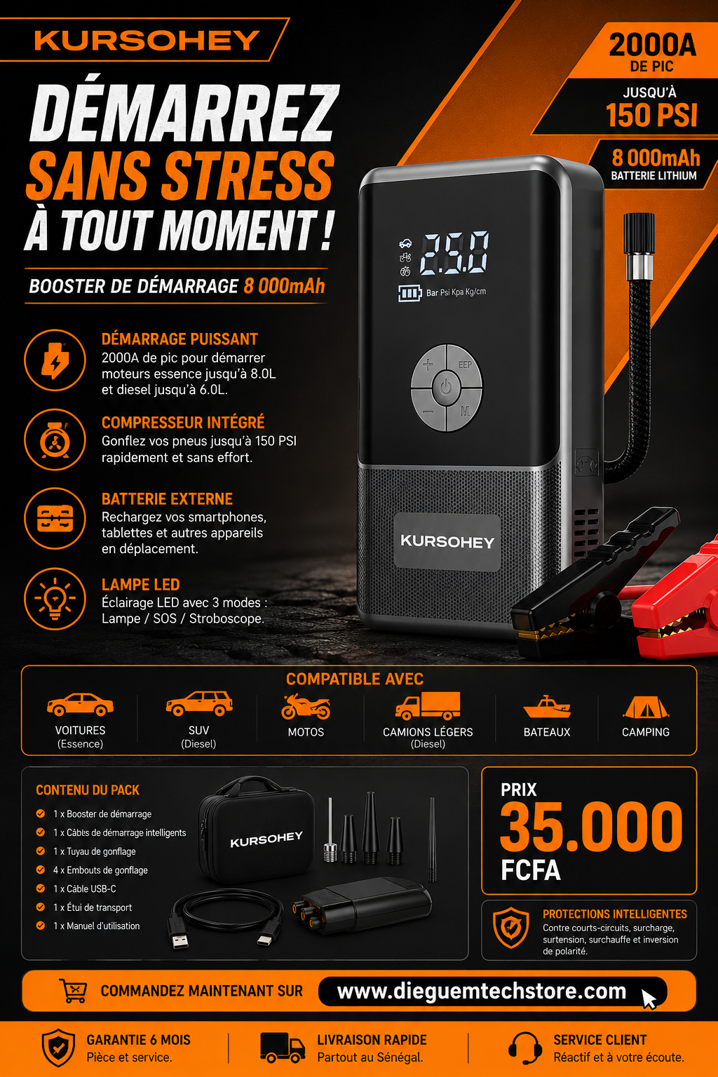 Booster de démarrage KURSOHEY 8000 mAh